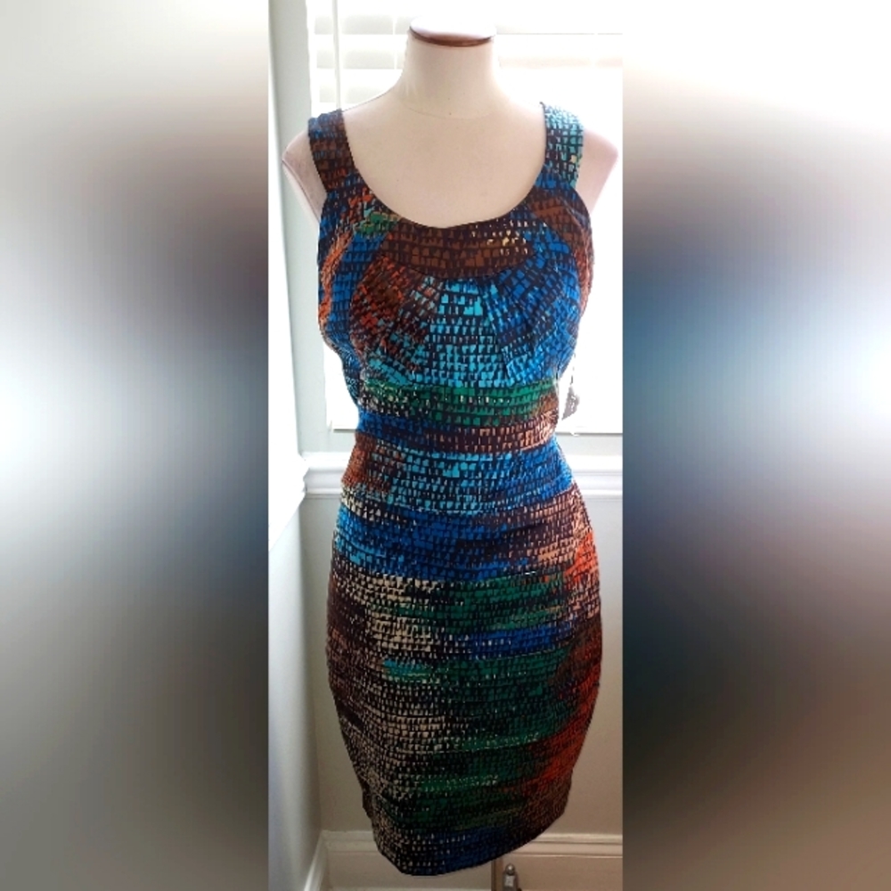 Signature by Sangria Multi Color Modern Social Dress NWT
